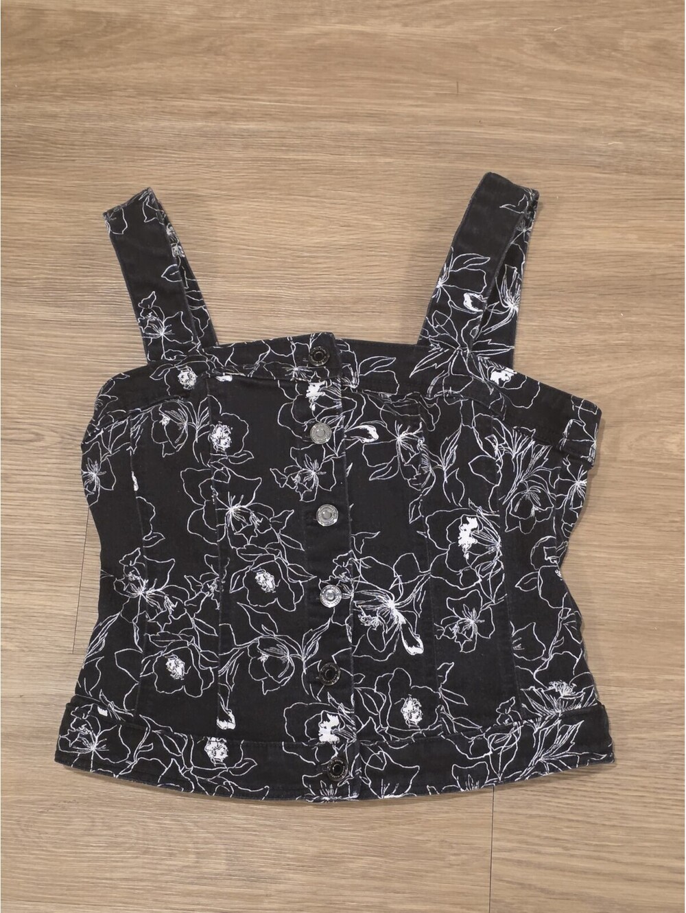 White House Black Market Black Floral Denim Bustier Corset Top Size 4